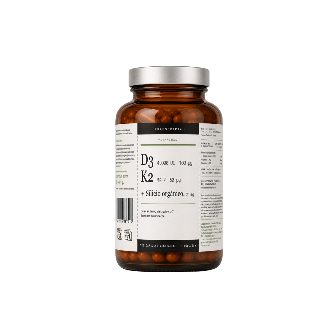 Praescripta Vitaminas D3 (4000UI) + K2 (50mcg)  + Silicio Orgánico (21 mg) (120 cápsulas vegetales)